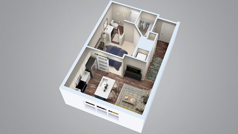 Floor plan for 1 bed, 1 bath, 646 sqft